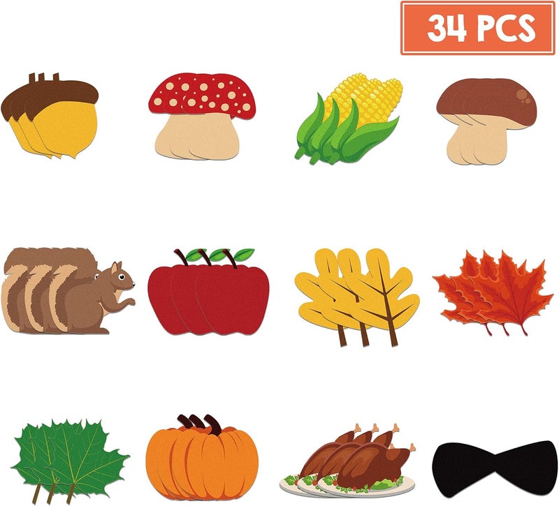 HALOGATE Fall Thanksgiving Felt Craft Kit - DIY Turkey Pumpkin Felt Set with 34 Pcs Detachable Fall Maple Leaves Squirrel Pine Cones Corns Ornaments for Kids Gifts Classroom Craft Thanksgiving Activity - Image 3